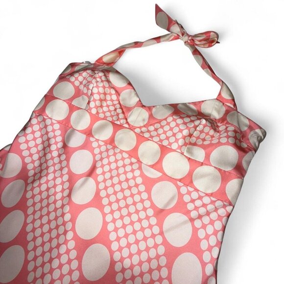 Laundry by Shelli Segal Retro Pink Polka dot 100% Silk Halter Fit & Flare Dress - Picture 8 of 8